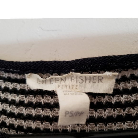 Eileen Fisher Top S Womens Black Striped Organic Linen Lagenlook Light Sweater - Picture 7 of 8